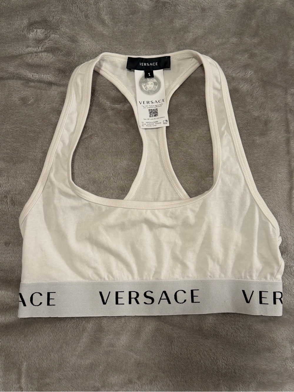 Versace White Racerback Logo Elastic Bralette Sz 1 (XS/S)